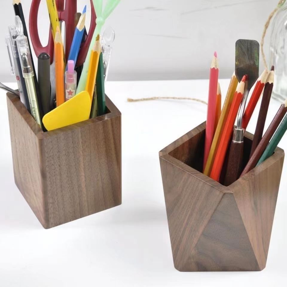 Ergonomic Wooden Pen Holder Office Desktop Simple Storage - McRick Shop