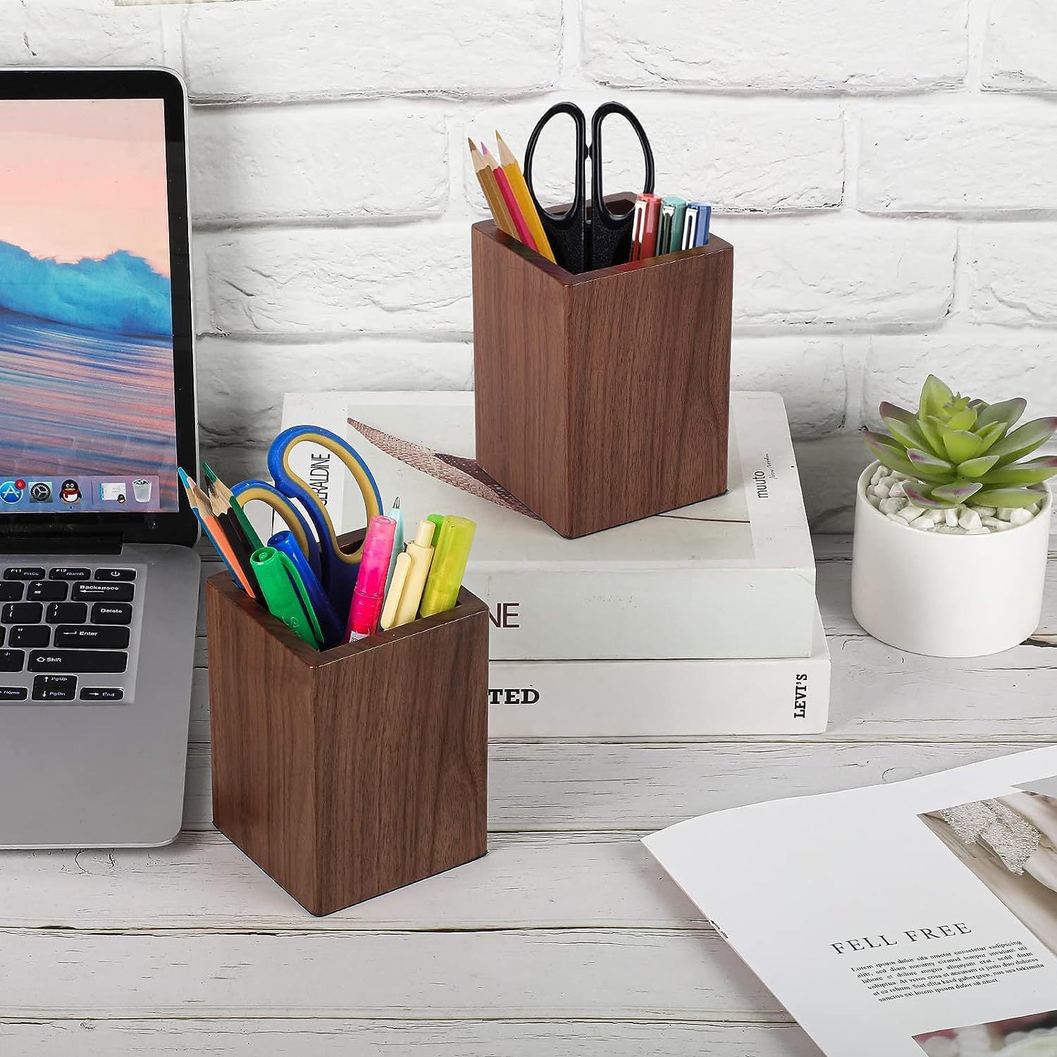 Ergonomic Wooden Pen Holder Office Desktop Simple Storage - McRick Shop