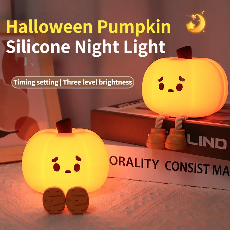 Home Decor Halloween Pumpkin Night Light Cute Soft Silicone Lamp Touch Dimmable Rechargeable Bedside Decor Light Kids Gifts Halloween Decorations - McRick Shop