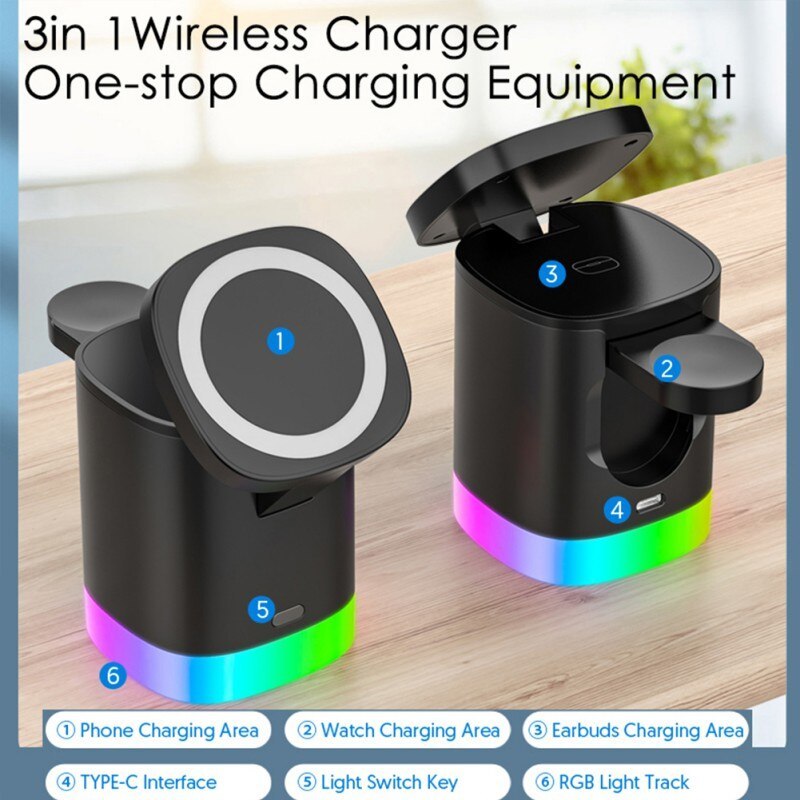 3 in 1 RGB magnetic wireless fast charger - McRick Shop